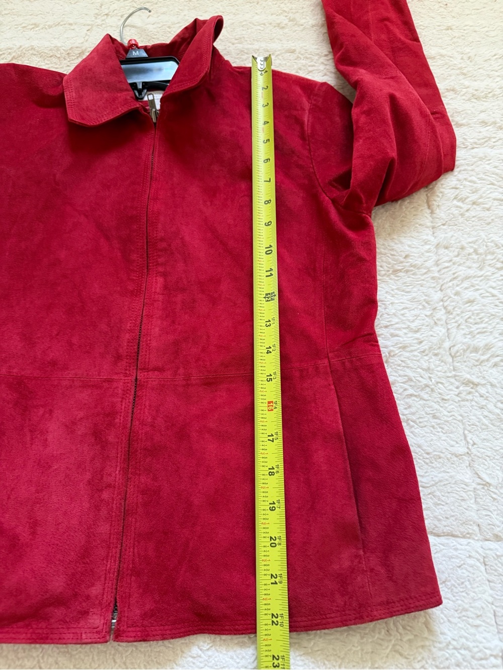 Charter Club Petite Red Suede Leather Jacket Y2K Moto Zip Front 90s Minimalist - Picture 10 of 13